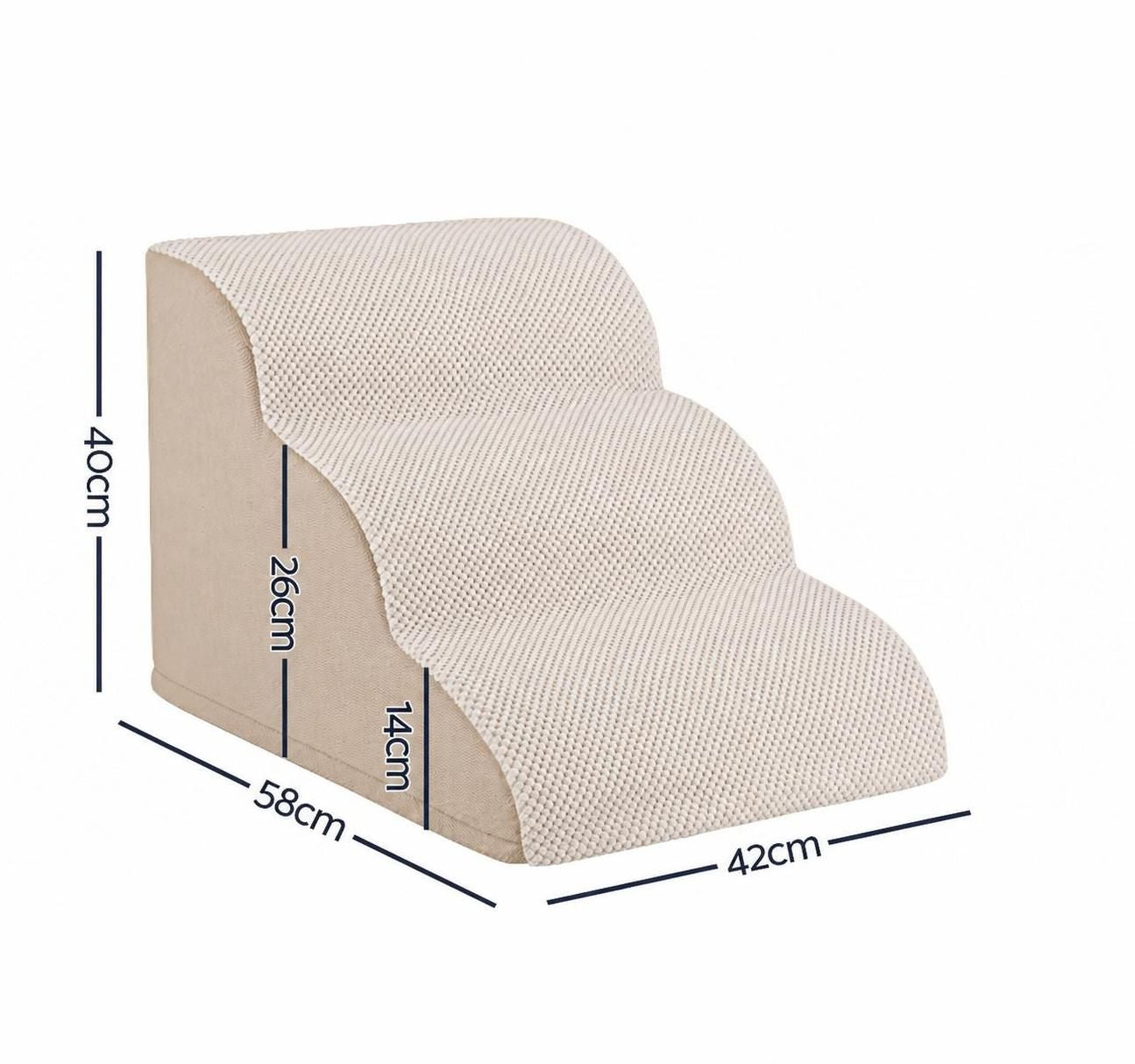 3-Tier Foam Dog Stairs & Pet Ramp for Bed & Sofa (Non-Slip, Washable Cover, Beige)