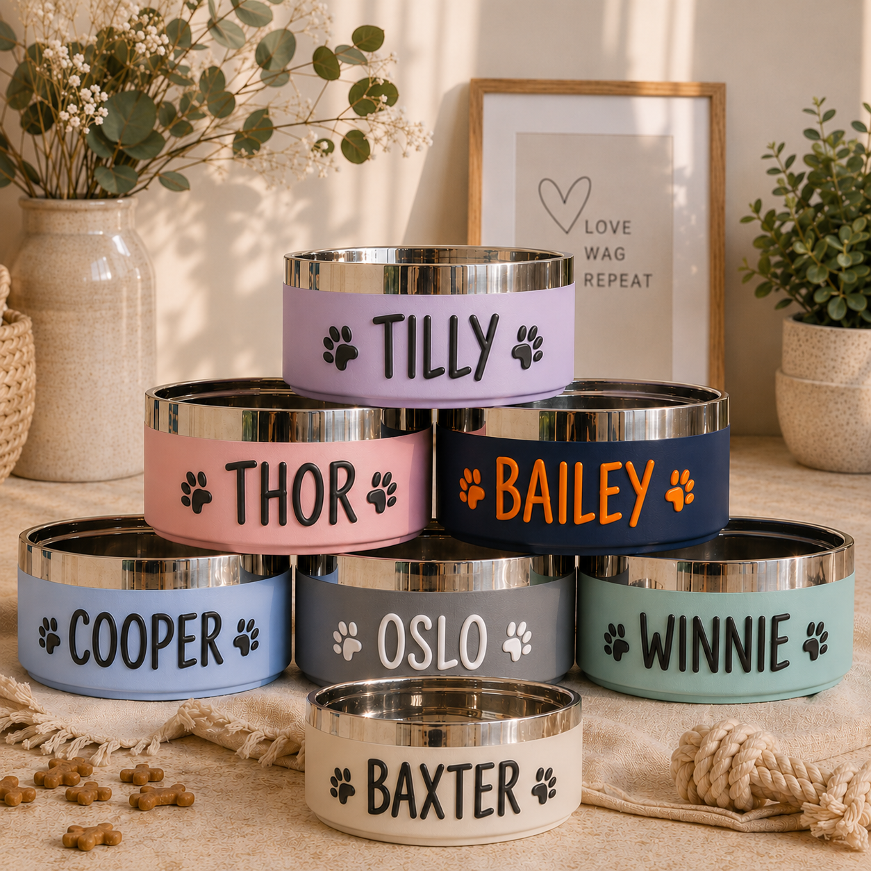 Custom Engraved Stainless Steel Double Pet Bowl | Personalized Dog & Cat Food & Water Feeding Station